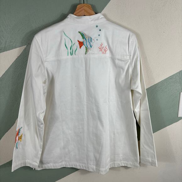 Quacker Factory Fish Women's Medium Embroidered Embellished Full Zip Coat Jacket - Picture 10 of 10